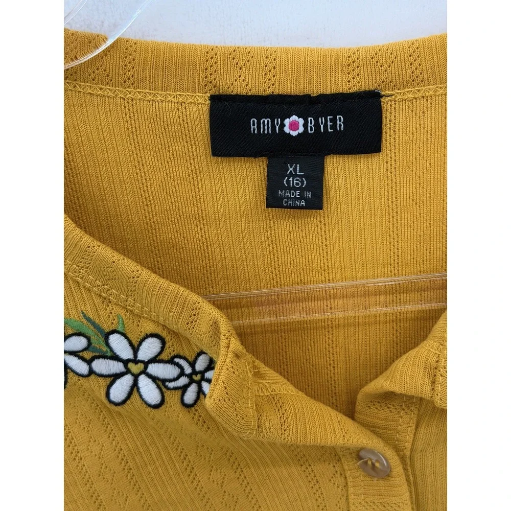 Amy Byer Sweater Girl XL 16 Yellow Daisy Embroidered Floral Cardigan Spring Boho